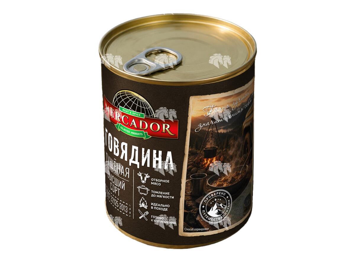Говядина тушеная высший сорт, ГОСТ 32125-2013, 338 г, ж/б, с ключом